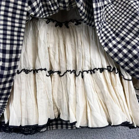 Odille Anthropologie Women’s Blue & cream Plaid Pleated Flared Skirt 2 - Picture 7 of 11